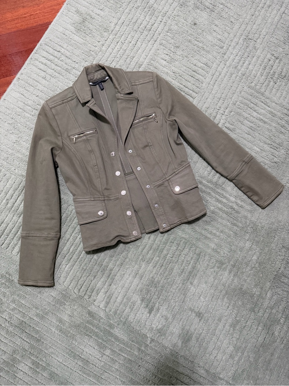Women's Olive Utility Jacket with Zip Chest Pockets